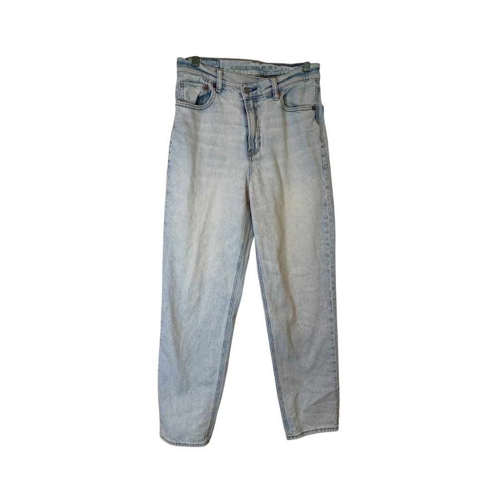 American Eagle Highest Rise Baggy Straight Jeans Light Wash Denim Womens 2 Short